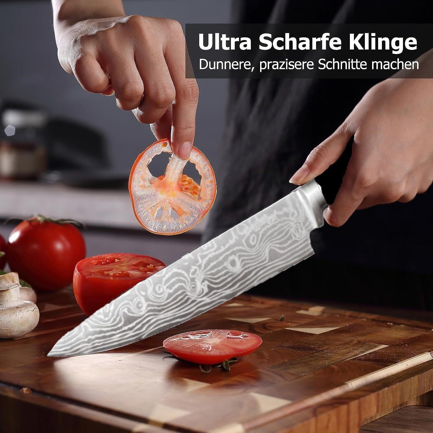 KESSMANN Messer-Set Edelstahl Profi Küchenmesser Set 6 teilig ultra scharf Messerset Box (Set, 6-tlg., Messerblock Organizer Kochbesteck Küchen Utensilien Messer Set), Kochmesser Fleischmesser Santokumesser Schälmesser Allzweckmesser