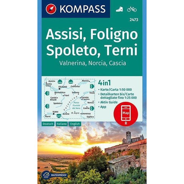 KOMPASS Wanderkarte Assisi, Foligno, Spoleto, Terni, Valnerina, Norcia, Cascia 1:50 000 - Wanderkarte