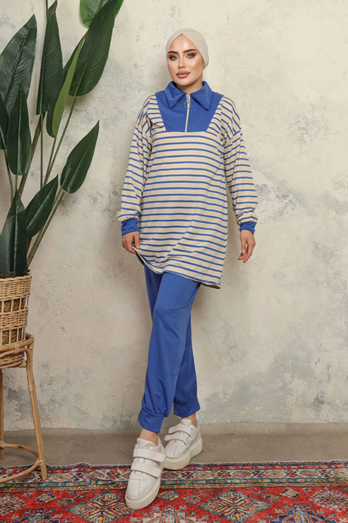 benguen  3468 Hijab-Doppelanzug Blau