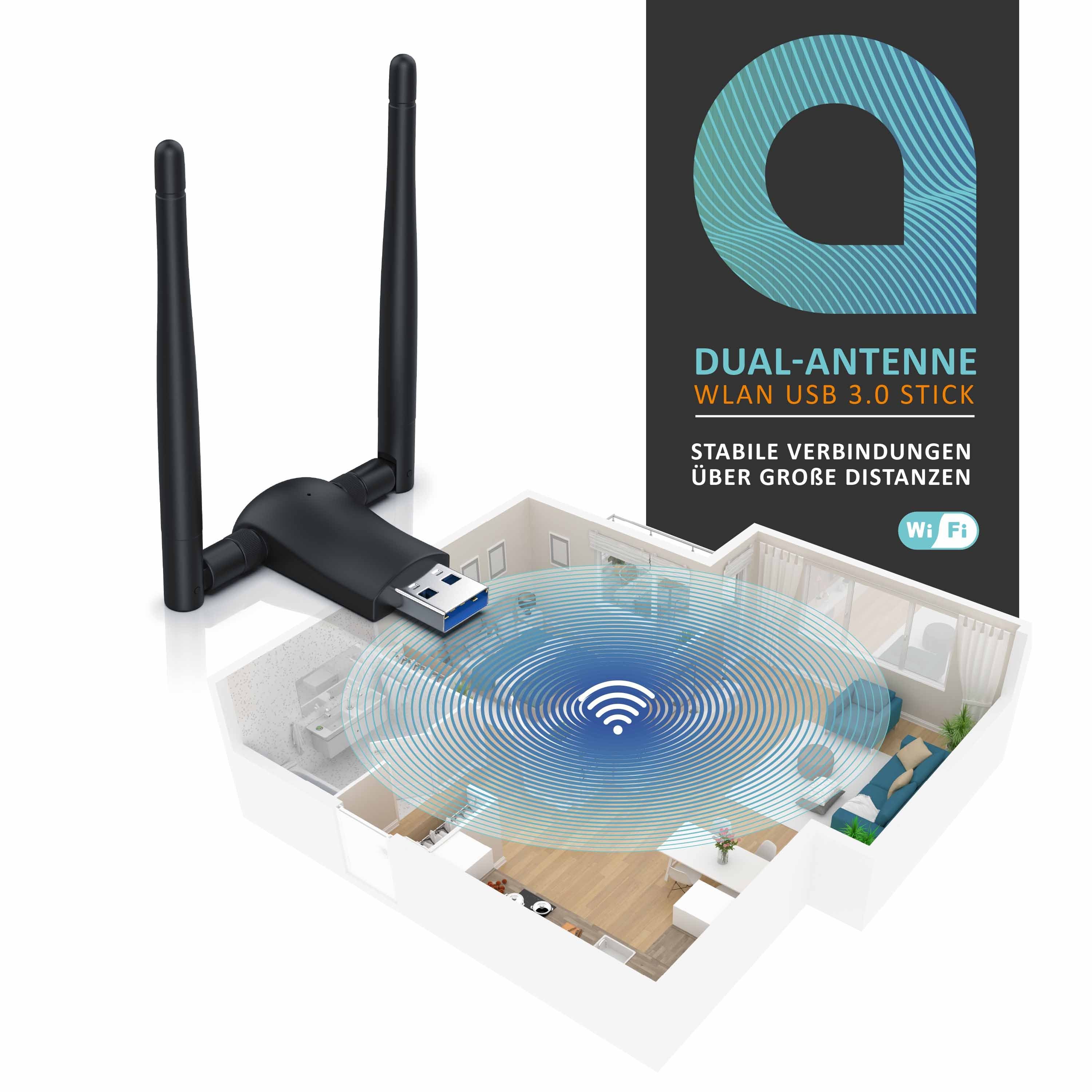 Aplic WLAN-Stick, WIFI Dongle USB3.0, 1200 MBit/s Dual Band 2,4 + 5 Ghz externe Antennen