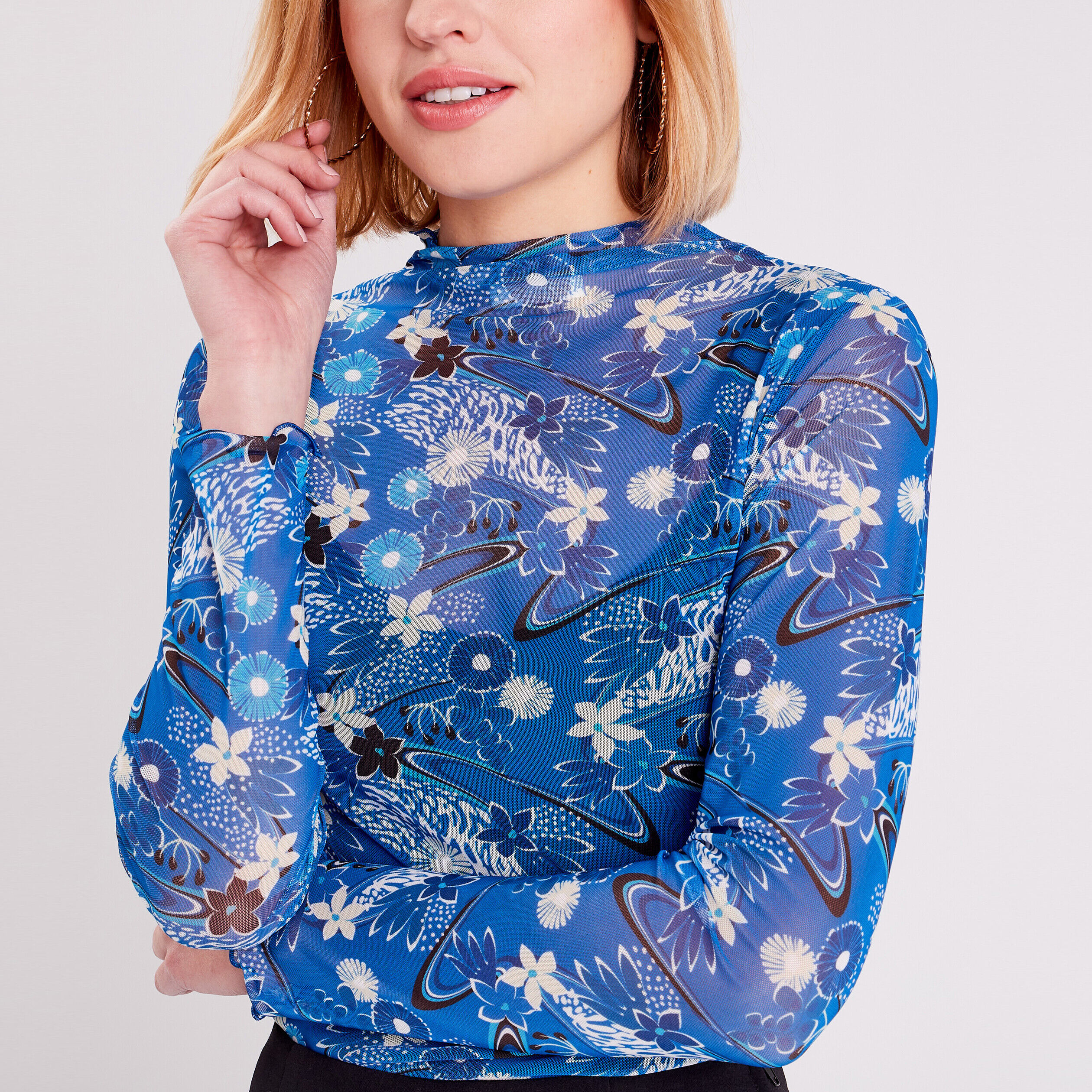 T-shirt manches longues bleu electrique femme | Cache Cache