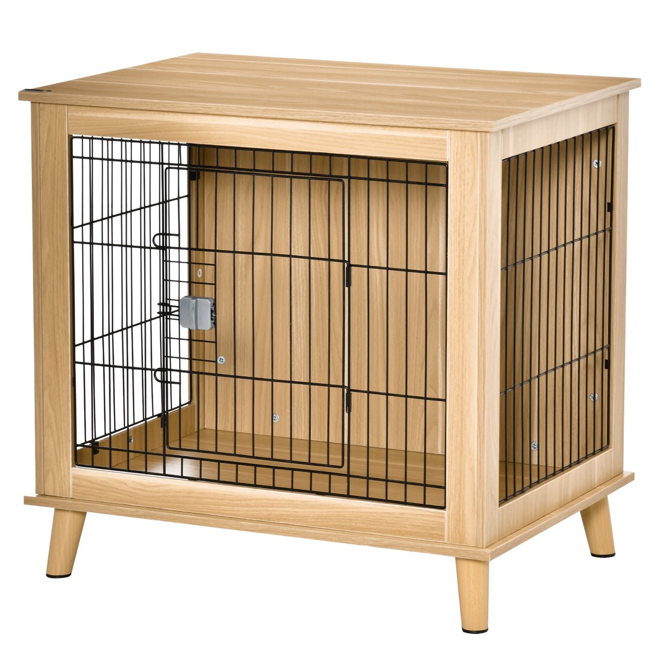 PawHut Hundekäfig aus Holz mit Tischoberfläche erhöhtes Design Hundebox für mittelgroße Hunde innen Zuhause Tierkäfig Haustier Natur 81 x 58,5 x 76 cm
