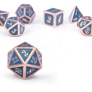 Metal & Enamel Dice Set: Cadet Blue & Copper (7)