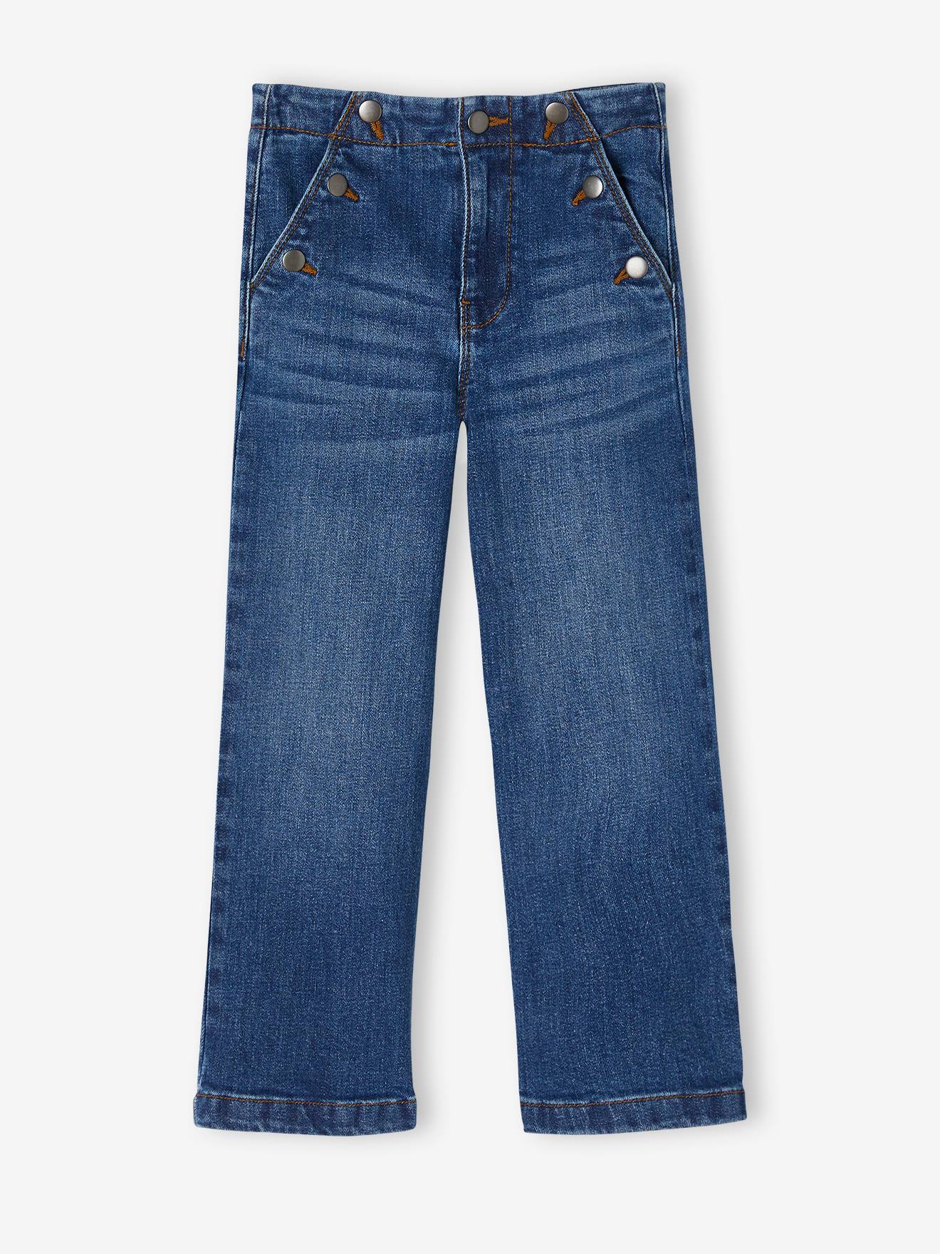 Vertbaudet Weite Mädchen Jeans mit Zierknöpfen - blue stone
