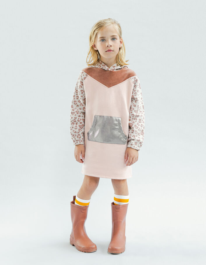 Robe sweat rose à motif léopard fille