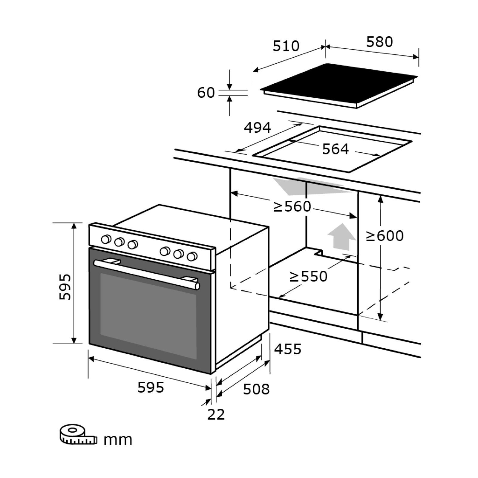 exquisit Backofen-Set EHE 146-2.1-Set, Glaskeramik-Kochfeld, 4 Kochzonen, 59 L
