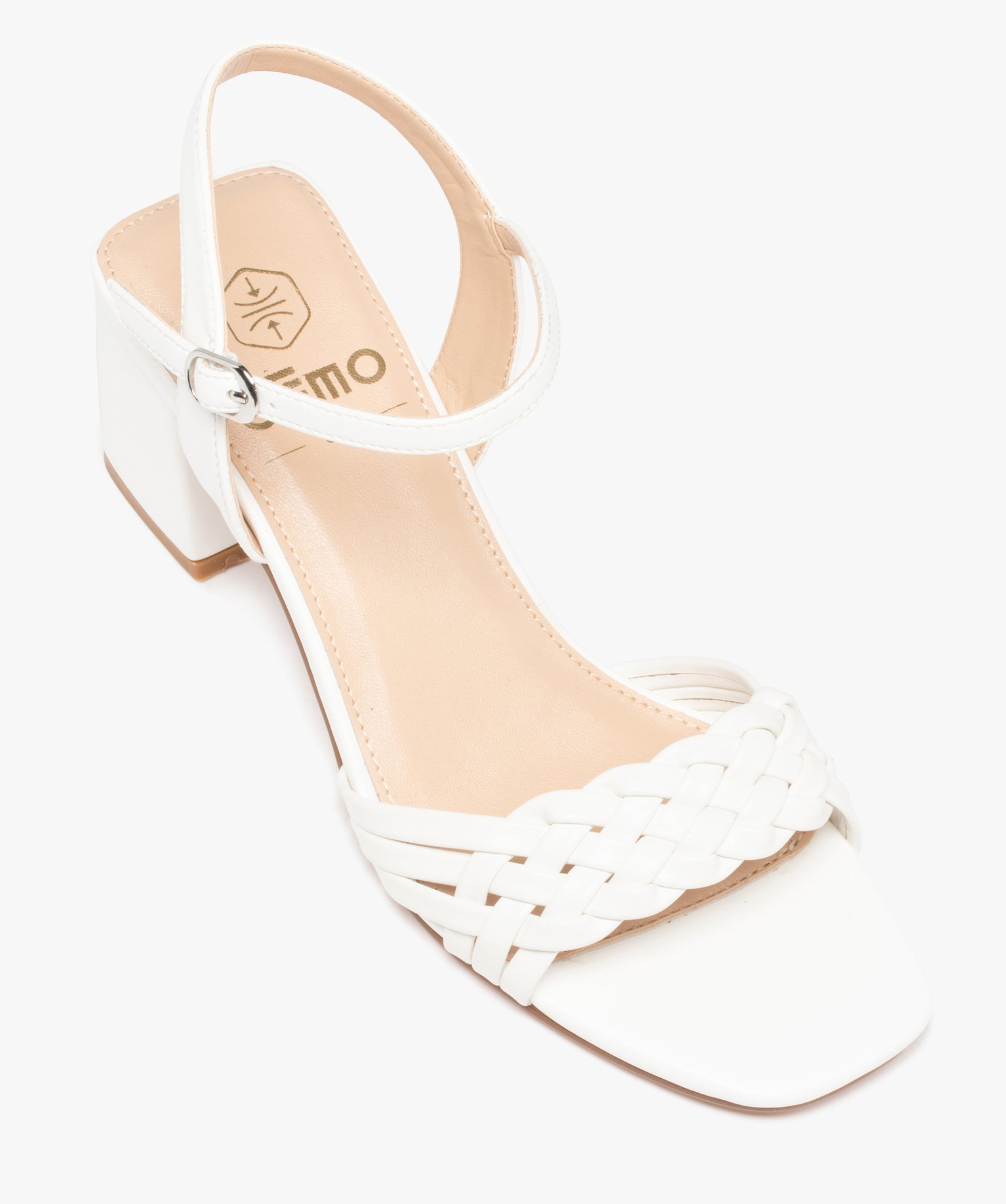 Sandales femme à talon et brides tressées unies blanc | GEMO