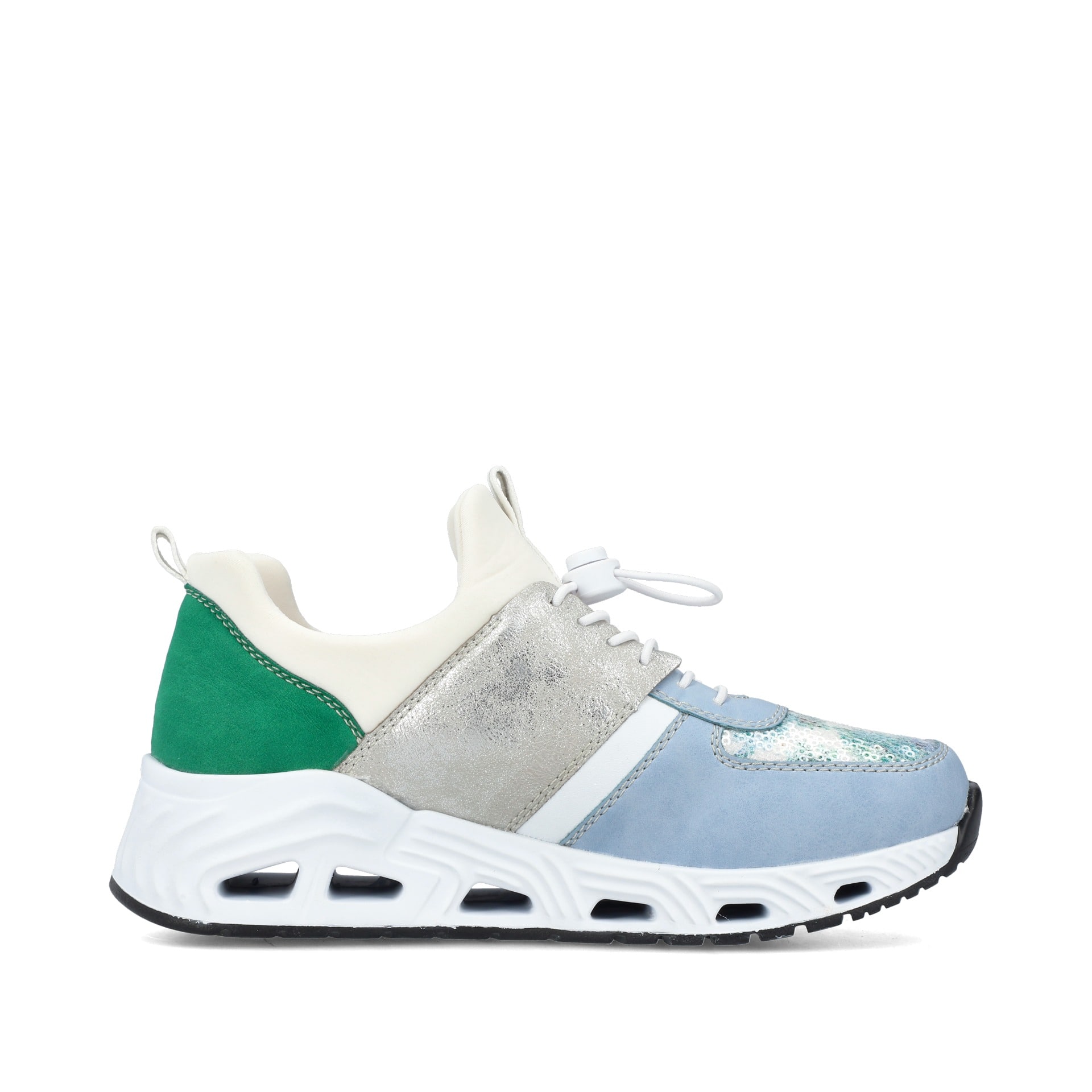Rieker Damen Slipper babyblau-cremeweiss