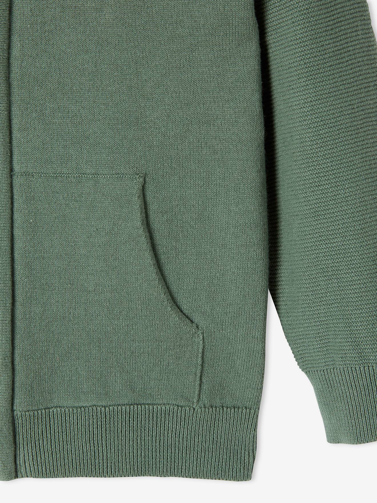 Gilet à capuche manches point mousse garçon bleu