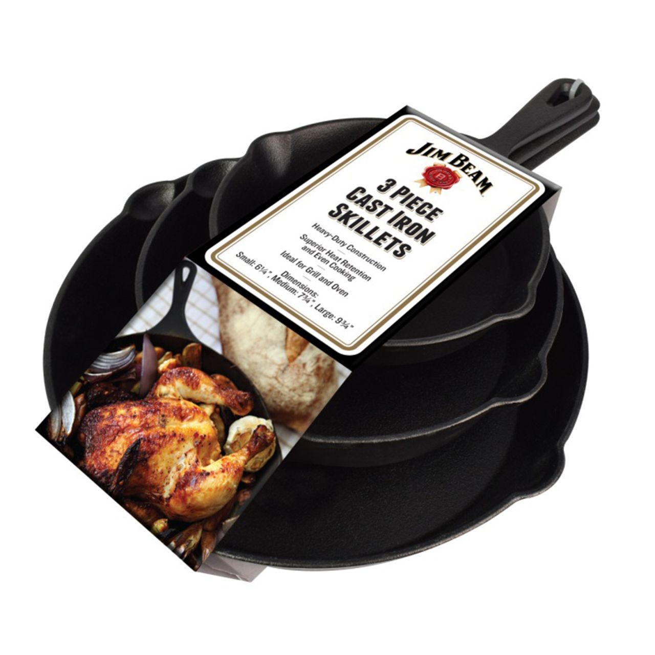 Jim Beam Gusseiserne Bratpfannen 3er Set rund