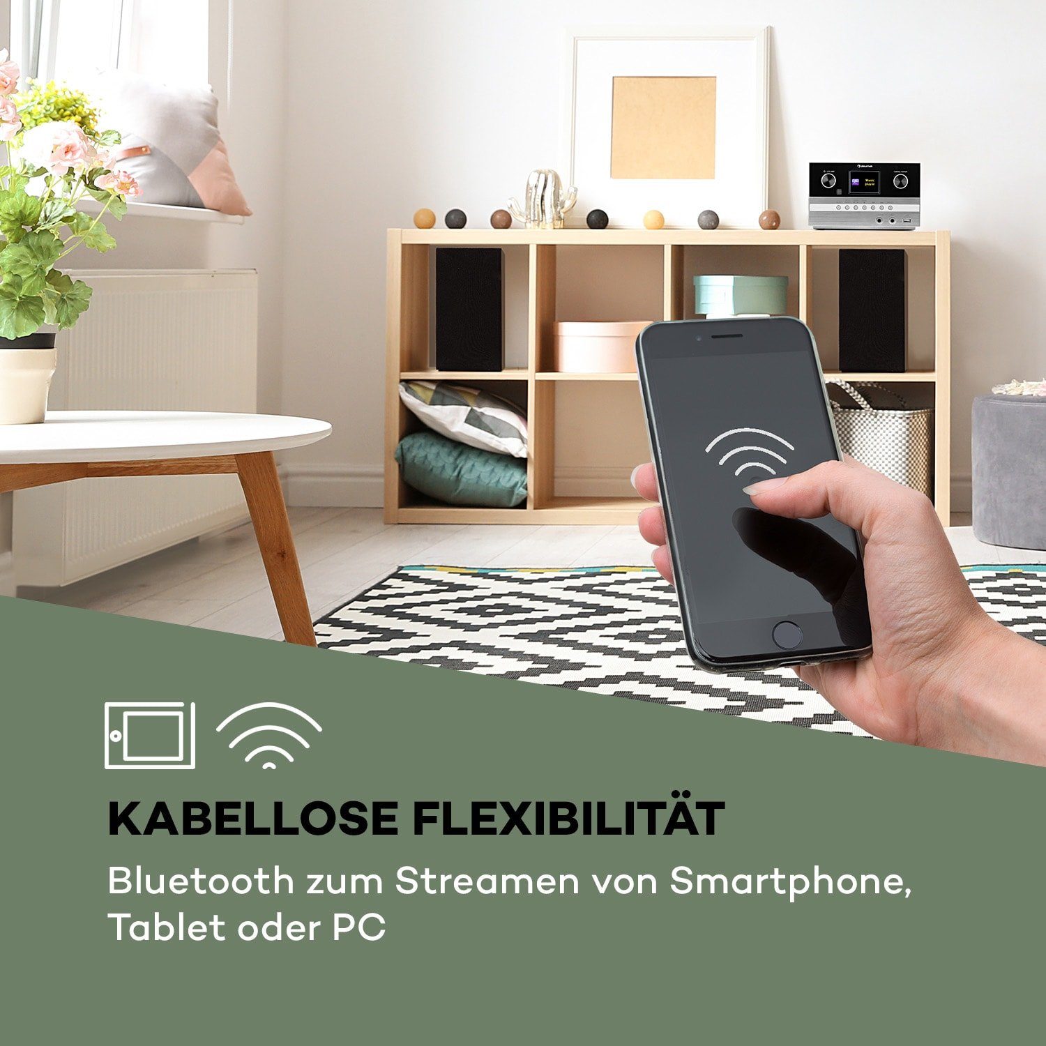 Auna Connect System S Stereoanlage (Internet/DAB+/FM Radio, 5 W, Internetradio Küchenradio Digitalradio mit Bluetooth Musikanlage)