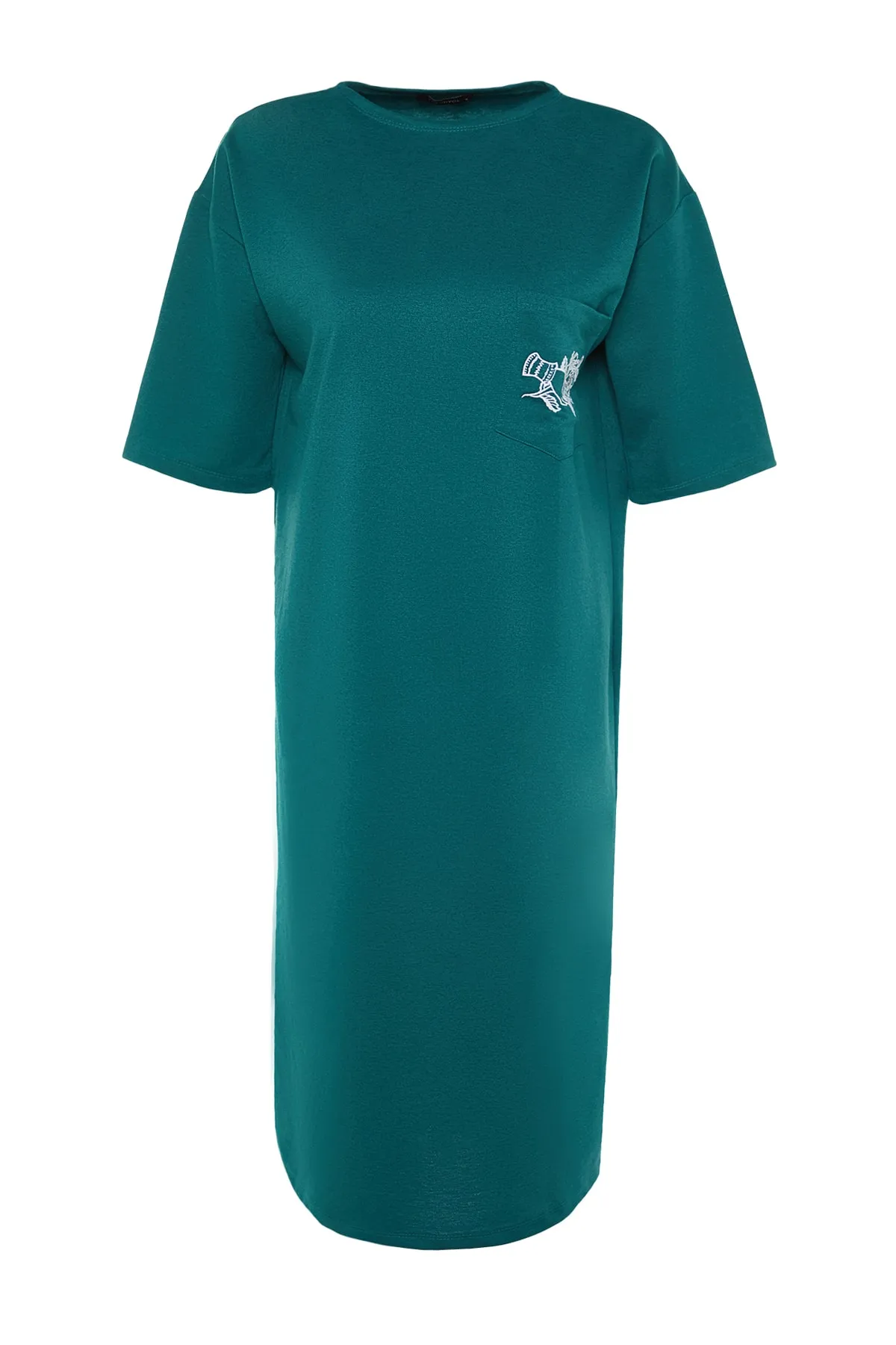 Trendyol Collection  Petrolblaues, besticktes Midi-Strickkleid mit Rundhalsausschnitt und bequemem Schnitt TWOSS21EL0175