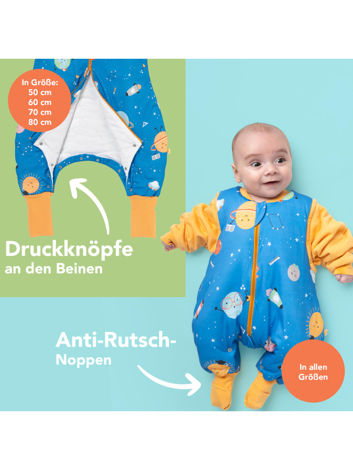 Schlummersack Schlafsack mit Füßen, umklappbaren Bündchen und Ärmeln, 1.0 TOG in Blau-Gelb günstig kaufen