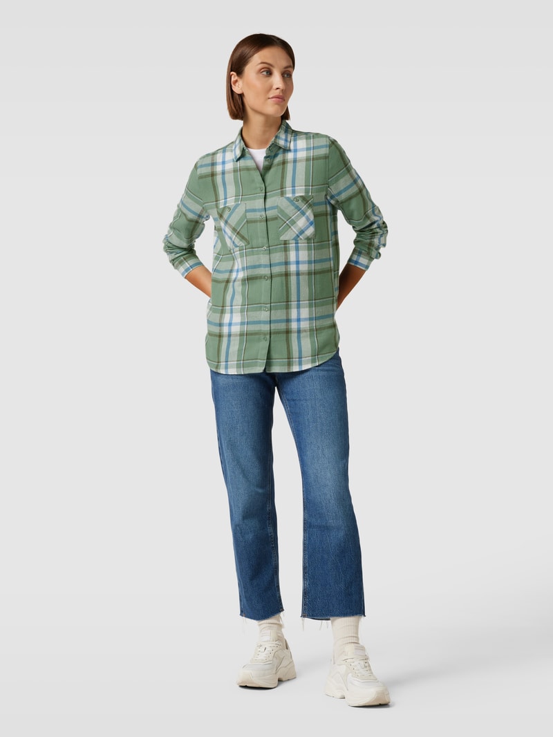Flanellbluse mit Brusttaschen in metallic türkis