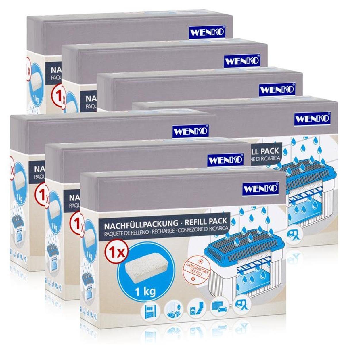 WENKO Luftentfeuchter 7x Wenko Nachfüllpackung Feuchtigkeitskiller Raum-Entfeuchter, 1kg Gra
