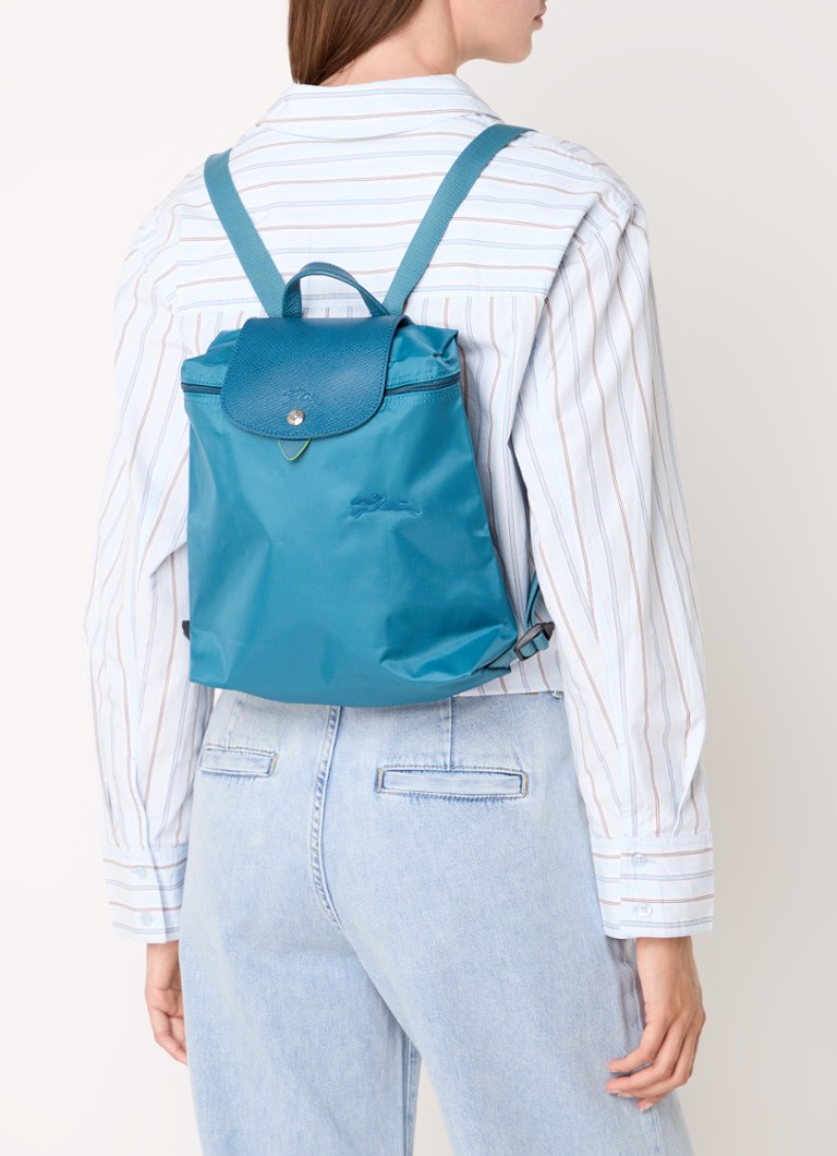 Longchamp Le Pliage Vihreä reppu nahkayksityiskohdilla