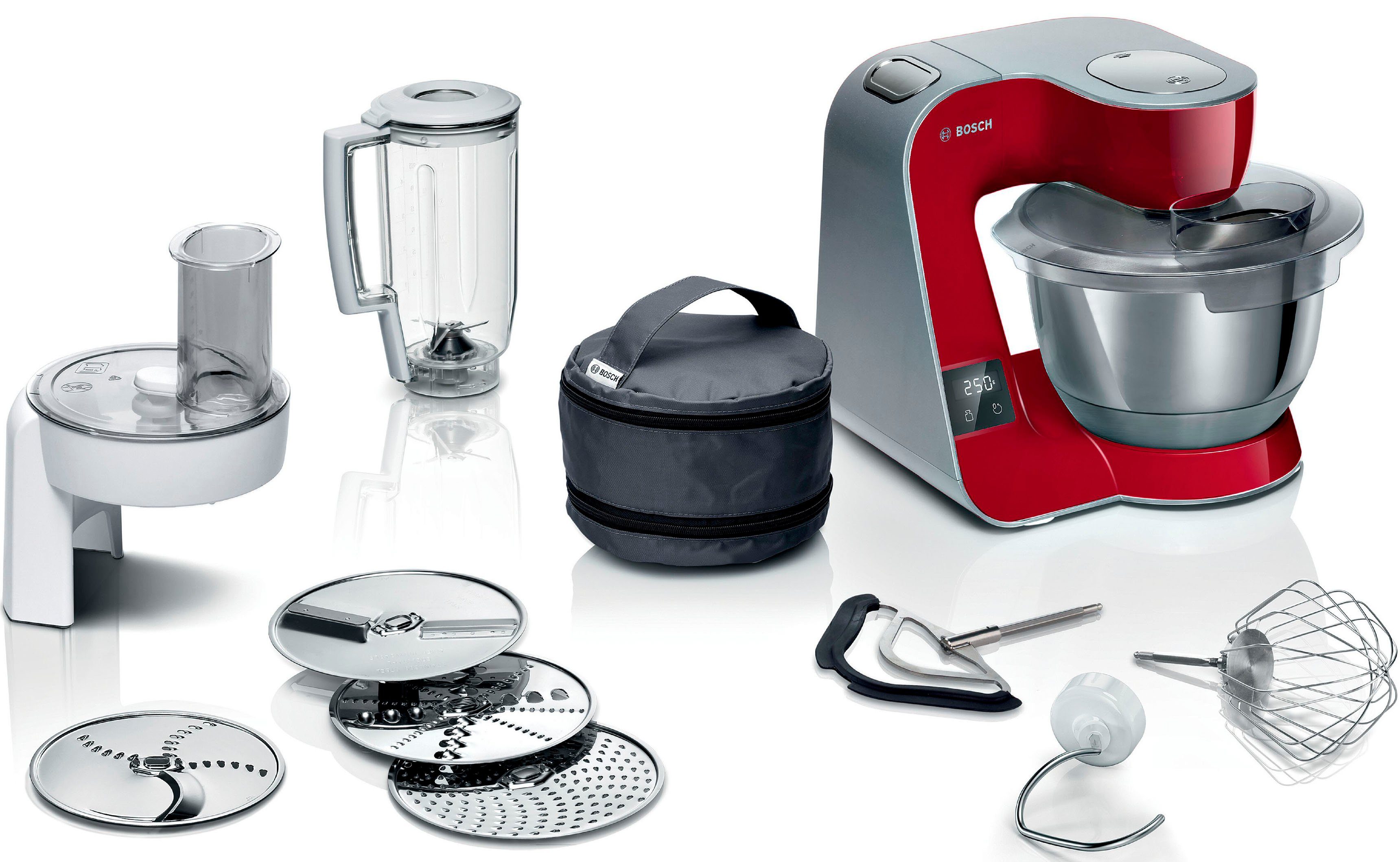 BOSCH Küchenmaschine MUM5X720, 1000 W, 3,9 l Schüssel, Profi-Patisserie-Set, Durchlaufschnitzler, 4 Reibscheiben, Mixer