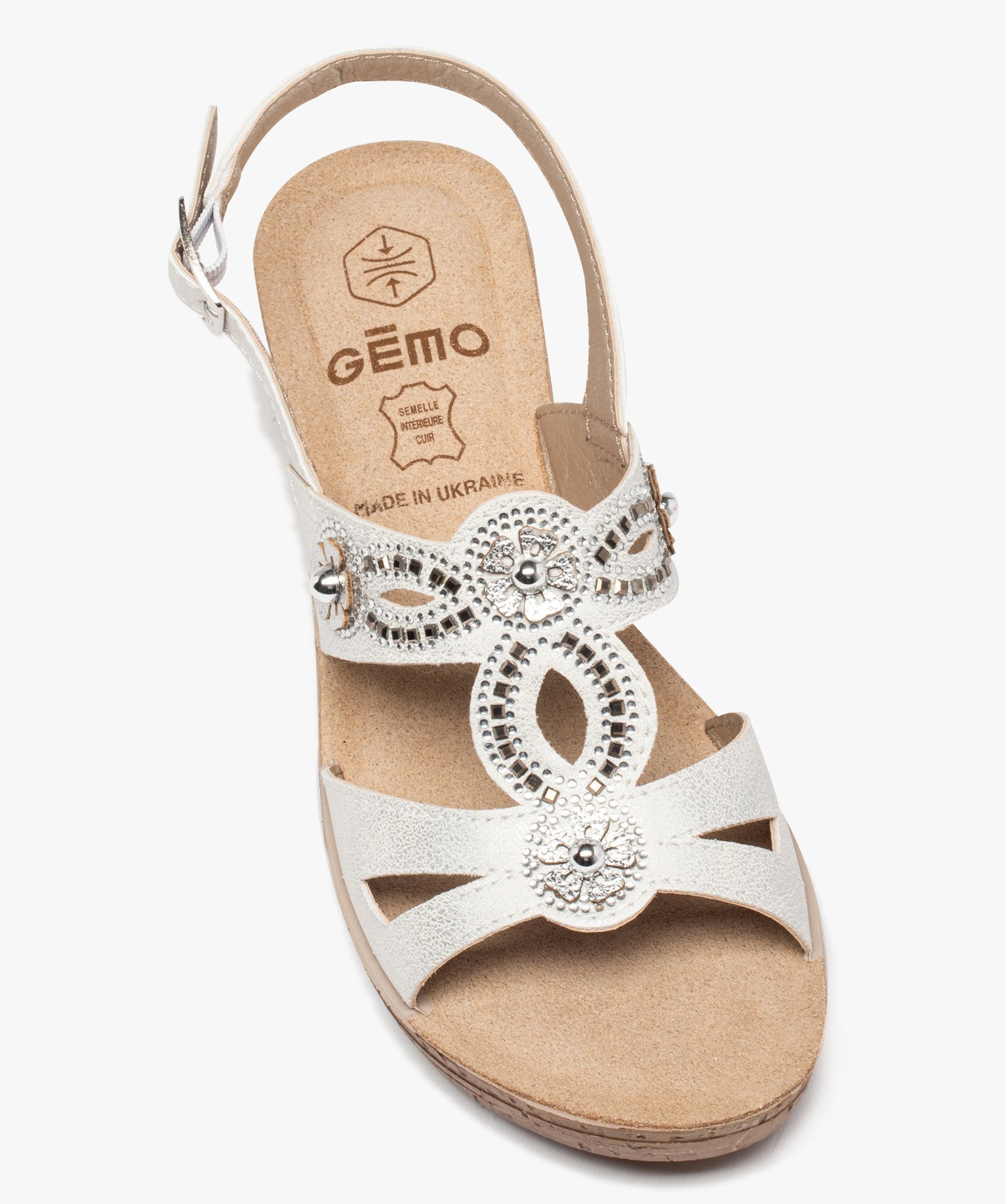 Sandales femme confort à talon compensé et brides strass blanc | GEMO