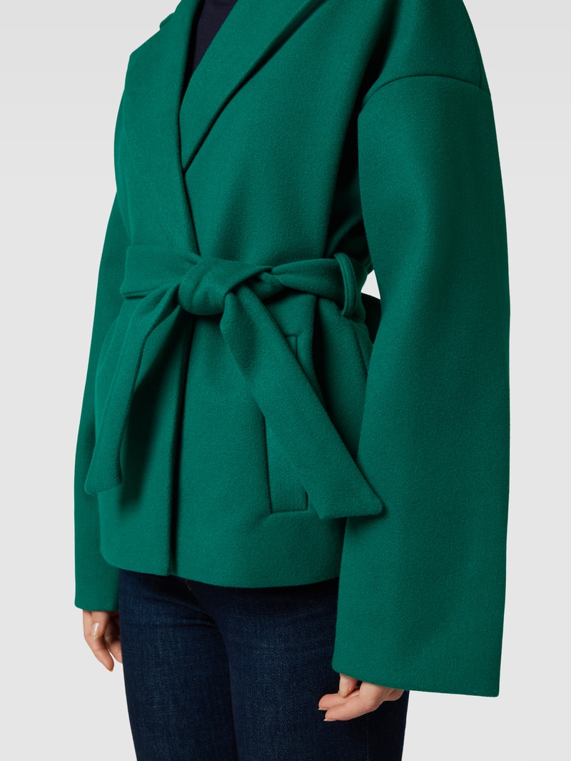 Jacke mit Bindegürtel Modell 'Jannet' in grün meliert