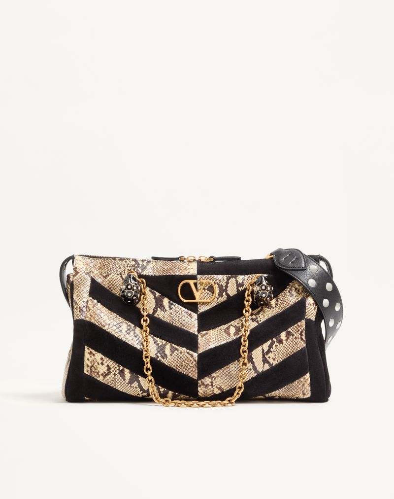 Valentino Garavani Panthea Chevron schoudertas van python en suède