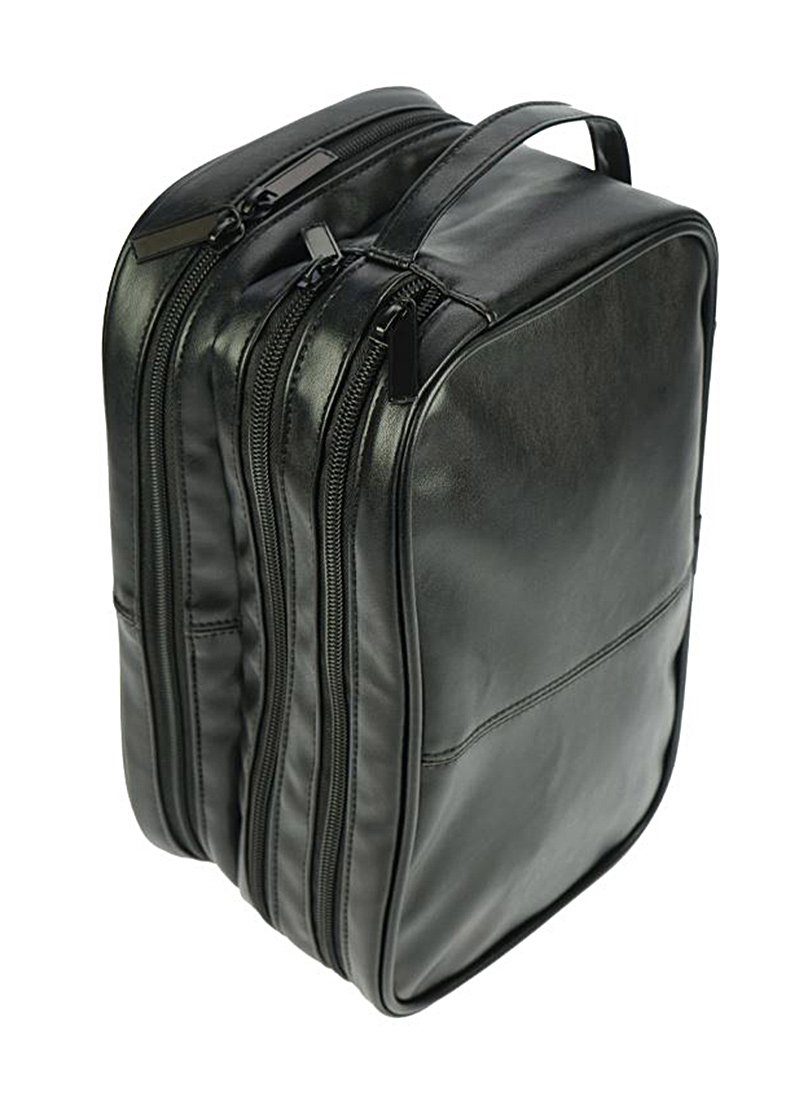 Koskaderm Kosmetikkoffer Kulturtasche Herrentasche aus Kunstleder mit 2 großen Reißverschlußfächern in Schwarz