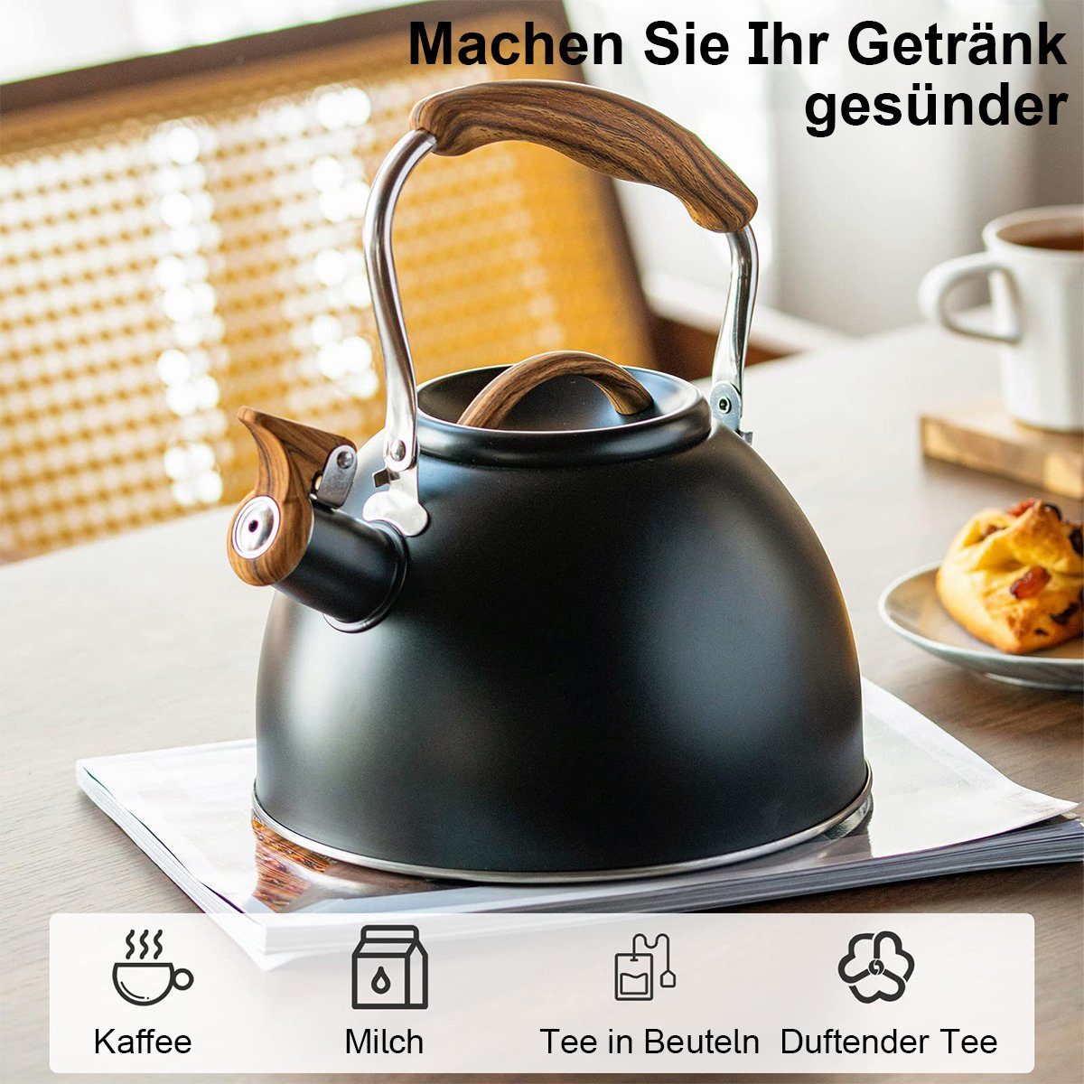 Hikeren Wasserkessel 3L Wasserkocher,Pfeifenkessel Für verschiedene Herdarten,19*22cm