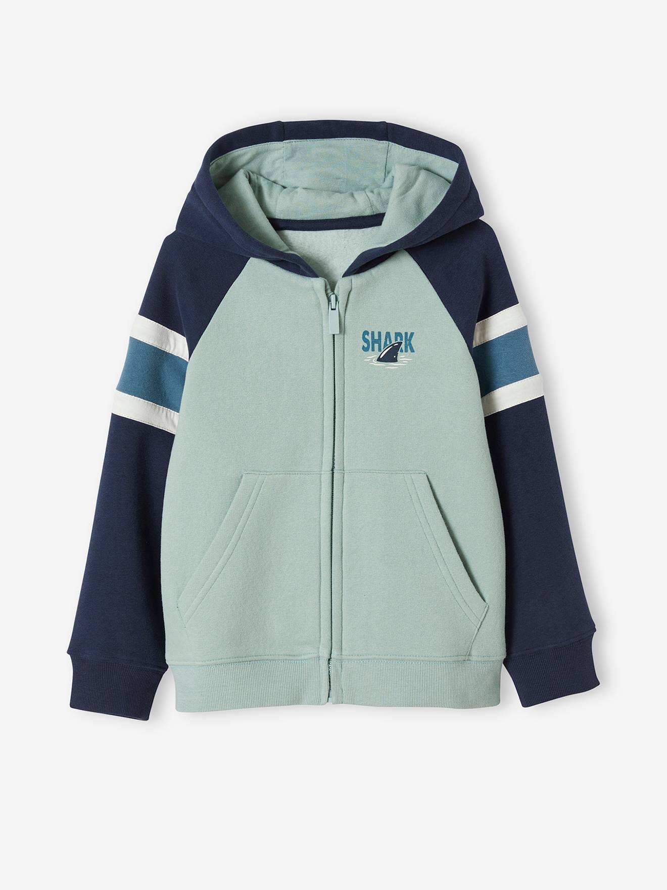 Sweat zippé à capuche grand motif dos garçon gris clair chiné