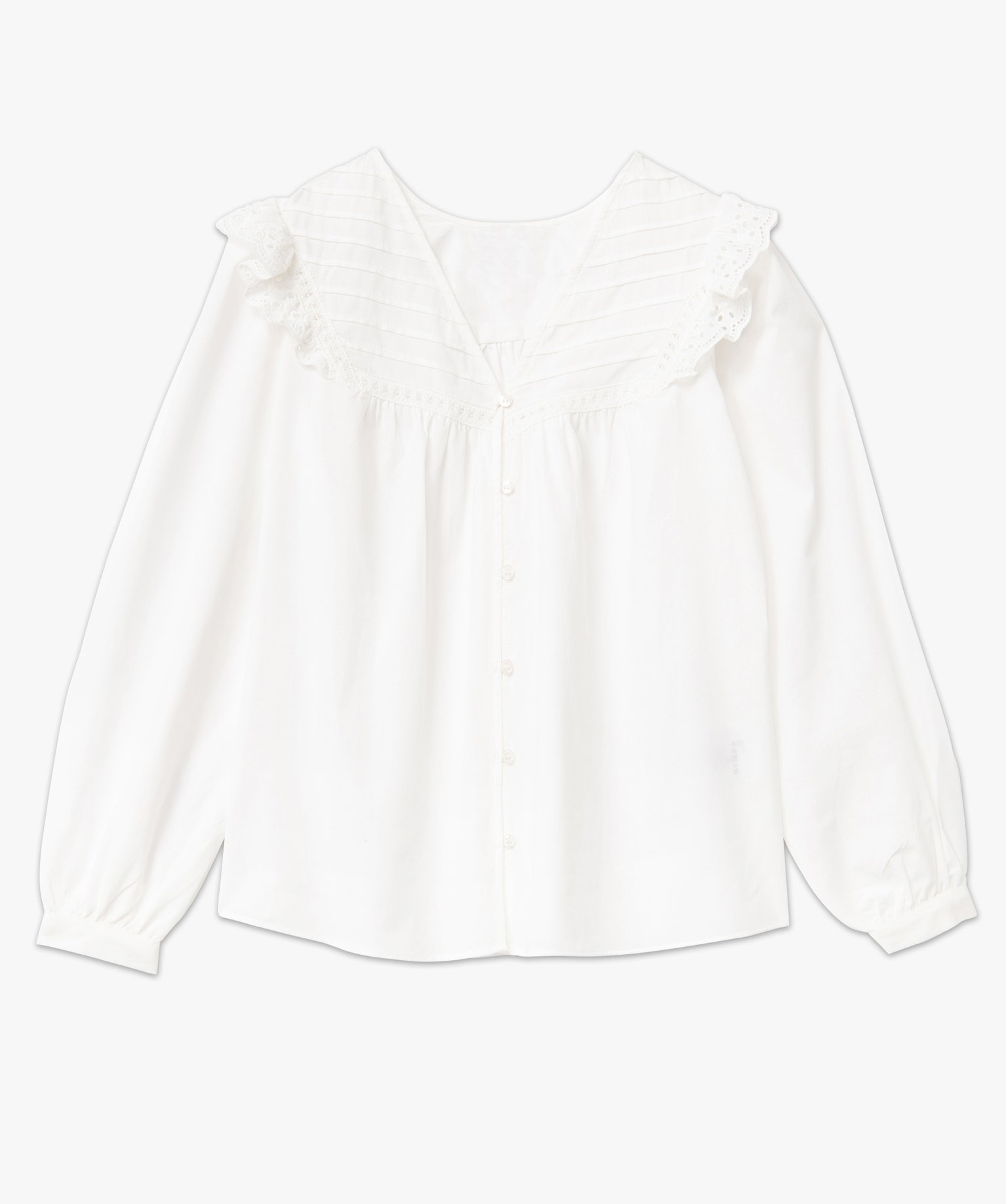 Blouse femme à boutons et plastron dentelle ecru | GEMO