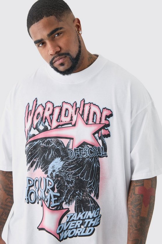 Plus Oversize T-Shirt mit Worldwide Adler Print