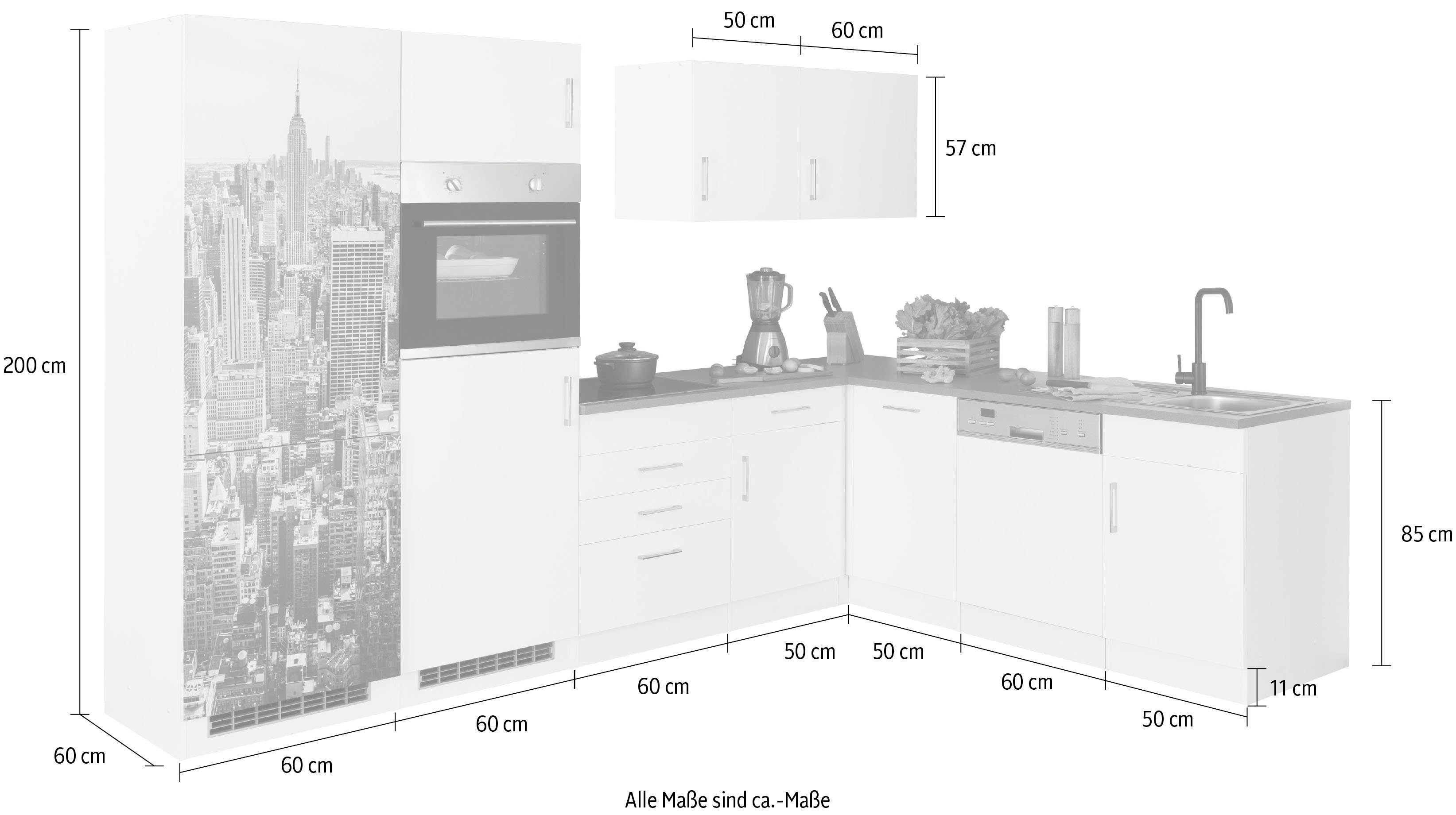 HELD MÖBEL Winkelküche Paris, ohne E-Geräte, Stellbreite 290/220 cm