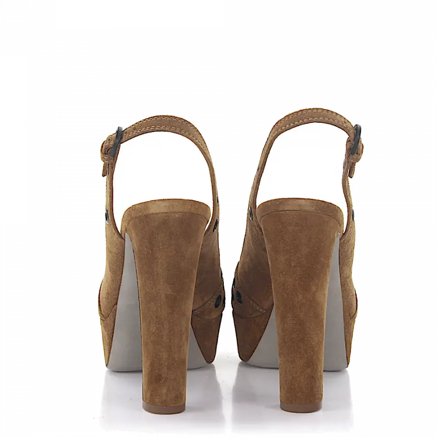 Sergio Rossi - Plateausandalen Veloursleder Lochmuster Metallösen braun - braun
