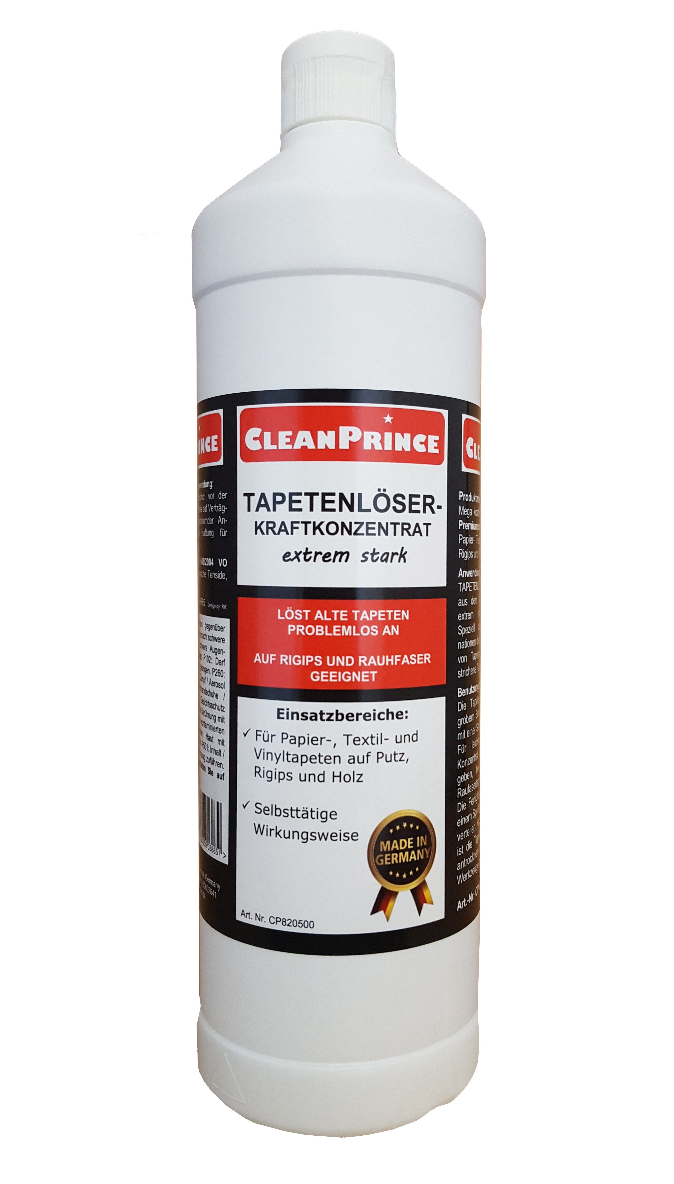 CleanPrince Wandfarbe Tapetenablöser Tapetenlöser flüssig Konzentrat, selbsttätige Wirkungsweise