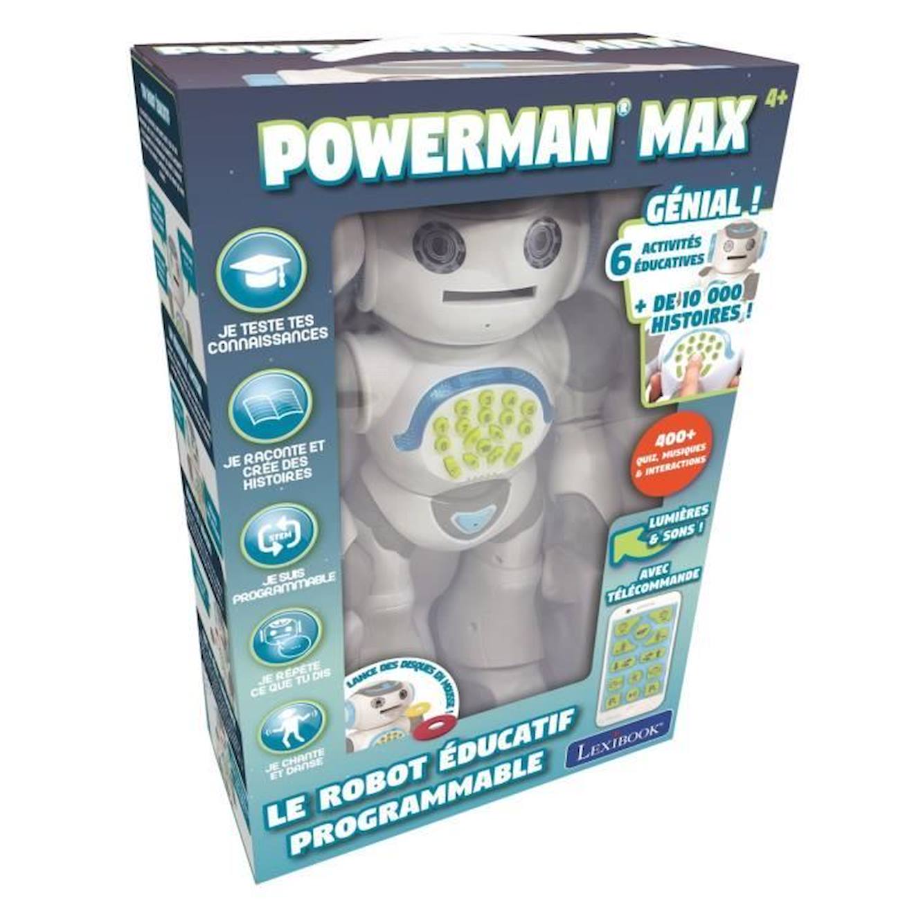 POWERMAN® MAX Mon Robot Ludo-Éducatif avec Fabrique à Histoires et Télécommande (Français) blanc