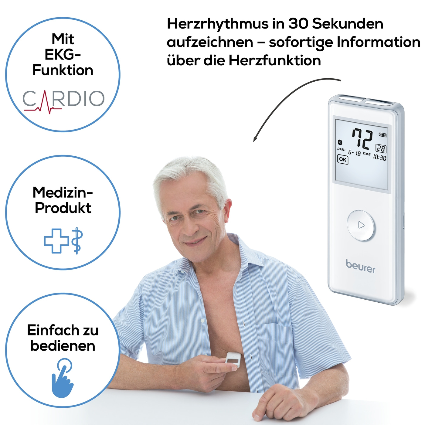 Beurer mobiles EKG-Gerät  ME 90-App-kompatibles & mobiles EKG-Gerät zur Herzrhythmus Aufzeichnung und Kontrolle