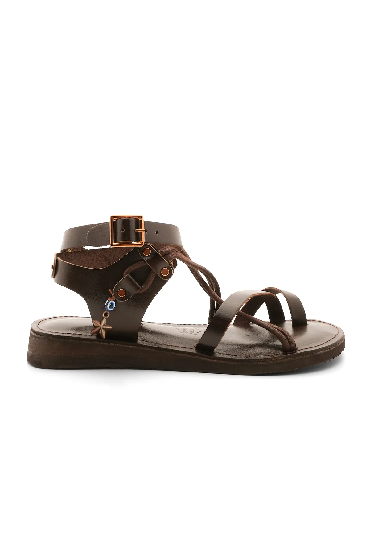 Marjin  Damen Echtleder Accessoire Eva Sohle Flip Flop Kreuz Seil Detaillierte Täglichen Sandalen Rivade Braun