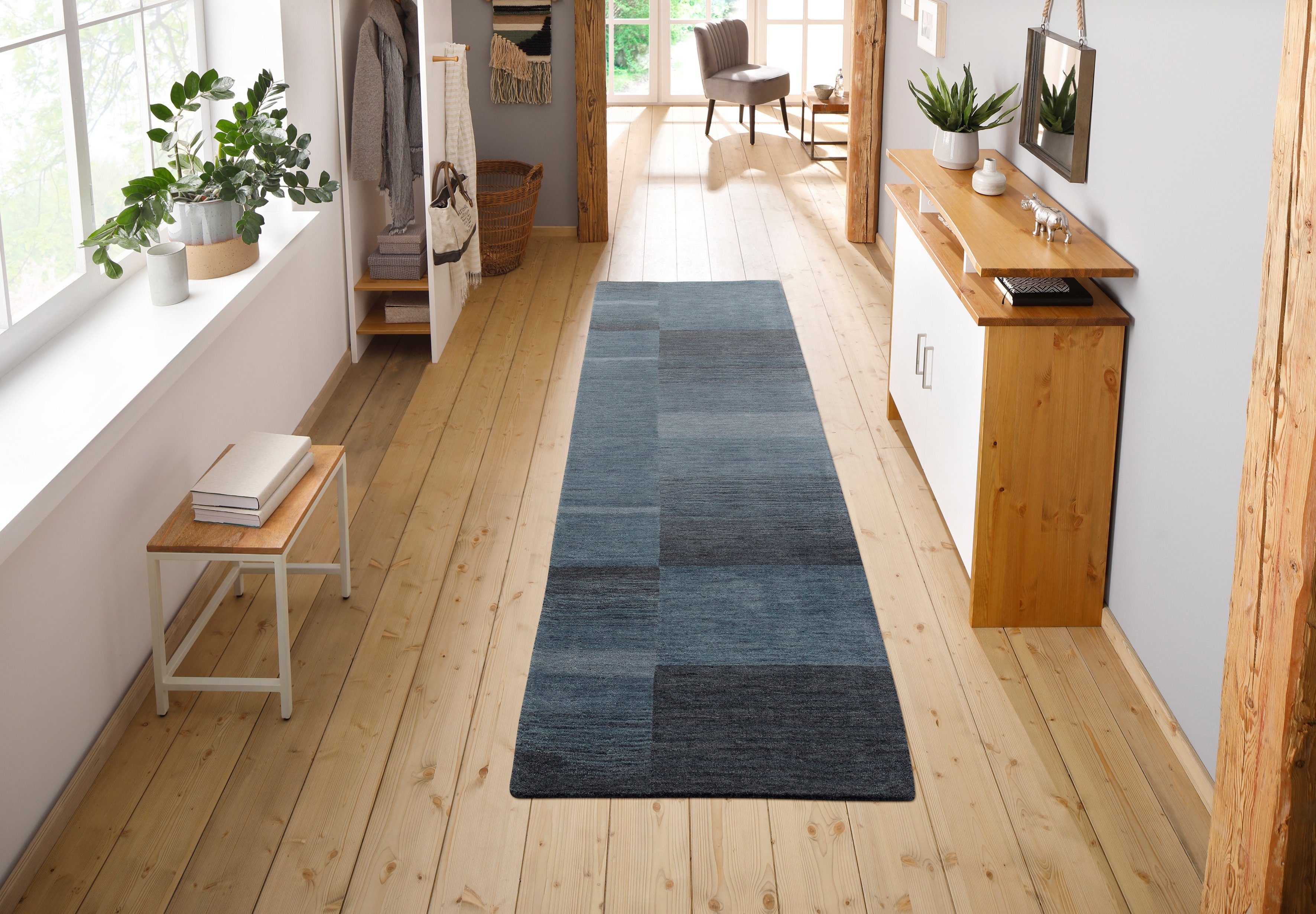 Läufer Jorun, Theko Exklusiv, rechteckig, Höhe: 14 mm, Teppich-Läufer, reine Wolle, handgewebt, Wohnzimmer, Schlafzimmer