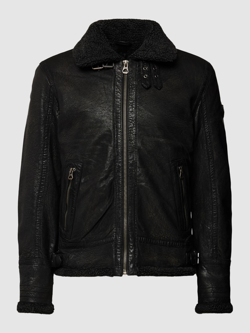 Lederjacke aus echtem Leder mit Label-Detail Modell 'MAIRFORCE' in dunkelgrau