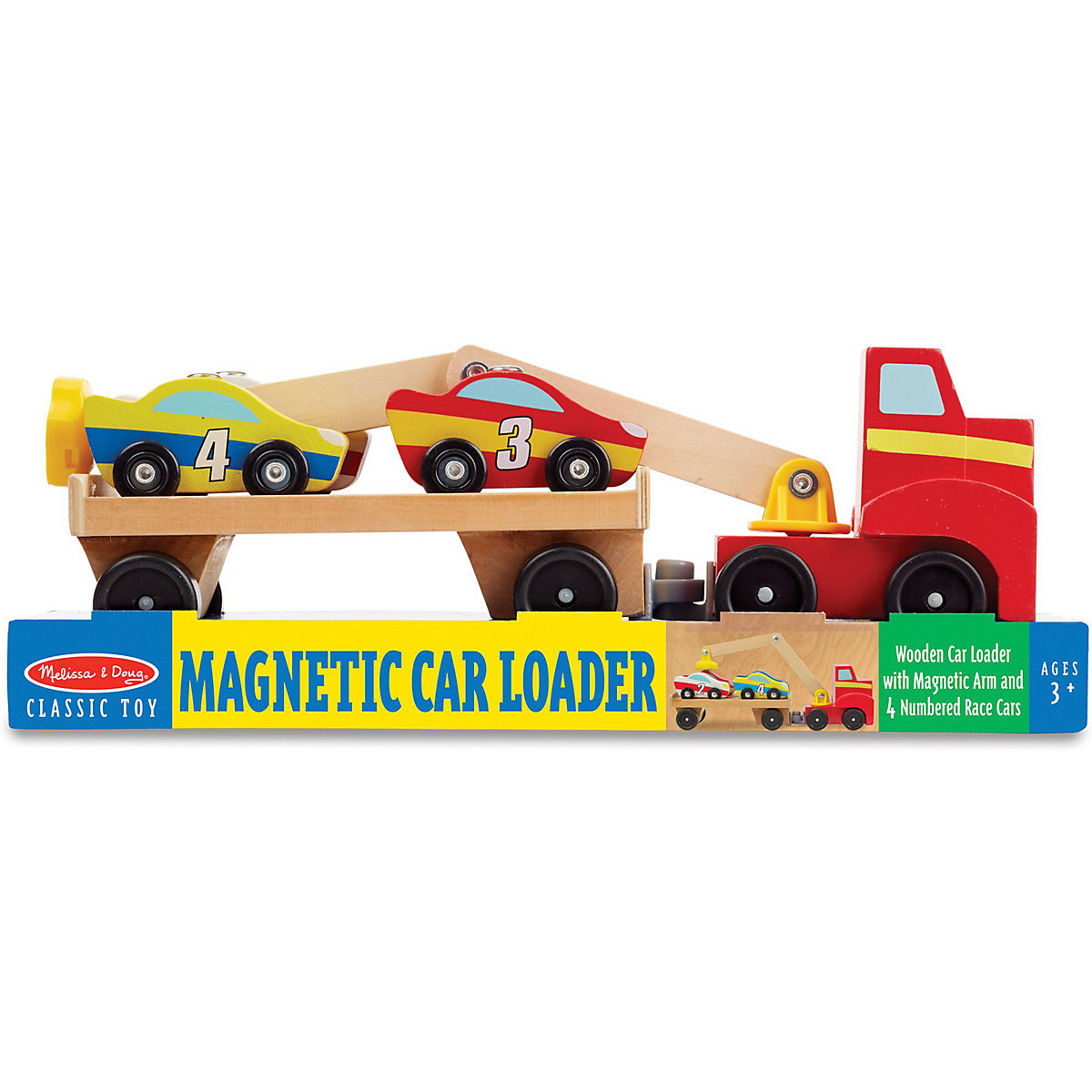 Magnetischer Autoverladekran aus Holz mit Fahrzeugen, 6 Teile