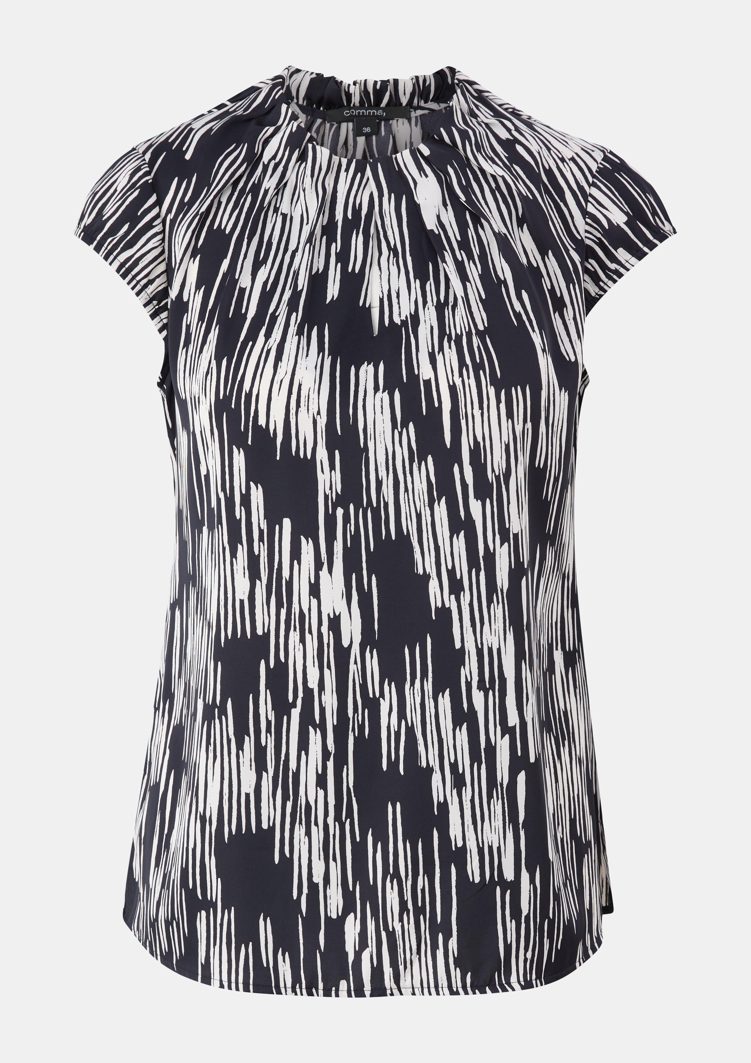 Geraffte Bluse mit All-over-Print - navy