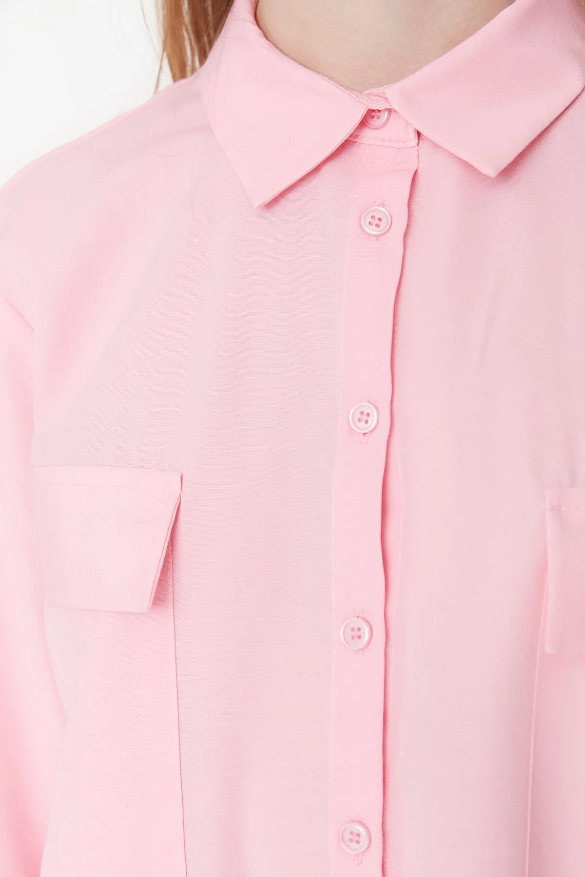 Trendyol Modest  Rosa gewebtes Hemd mit Taschendetail TCTSS21TN0059