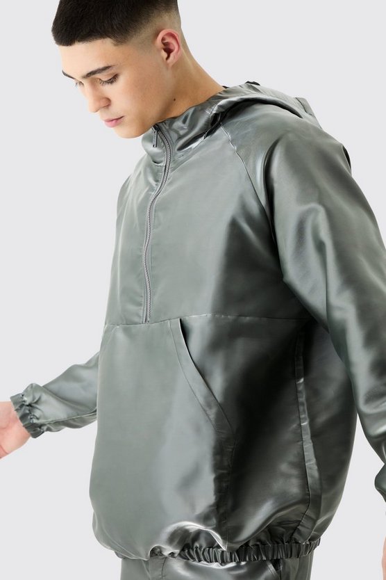 Oversize Metallic Windbreaker mit halbem Reißverschluss