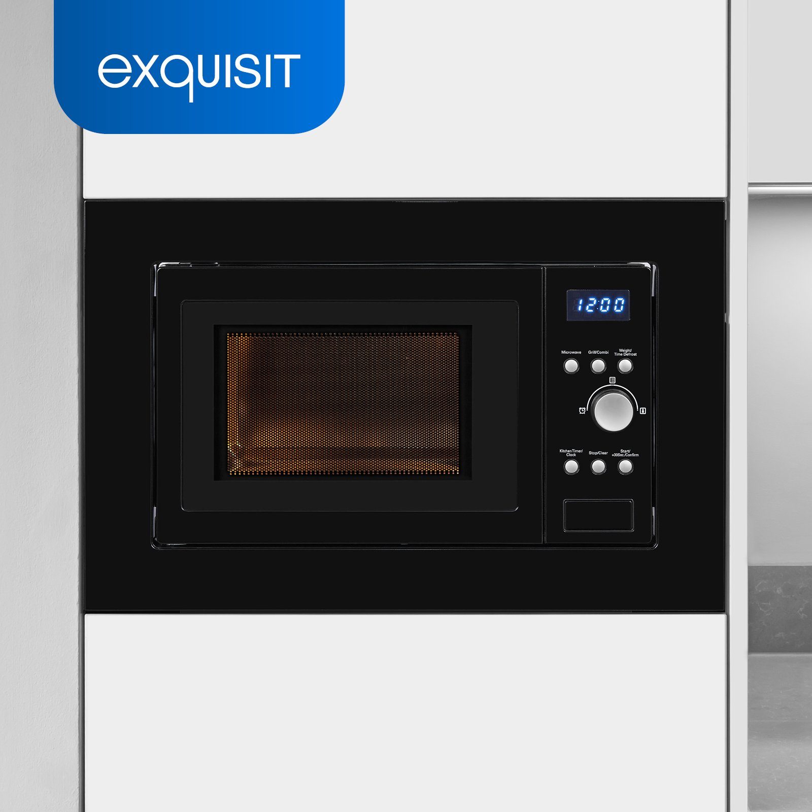 exquisit Einbau-Mikrowelle EMW 1770-G-D-030, 1050 Watt, 5 Leistungsstufen, Grill
