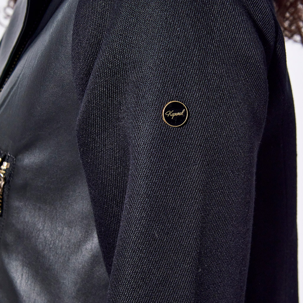 TAM  Manteau régular noir Femme bi matière