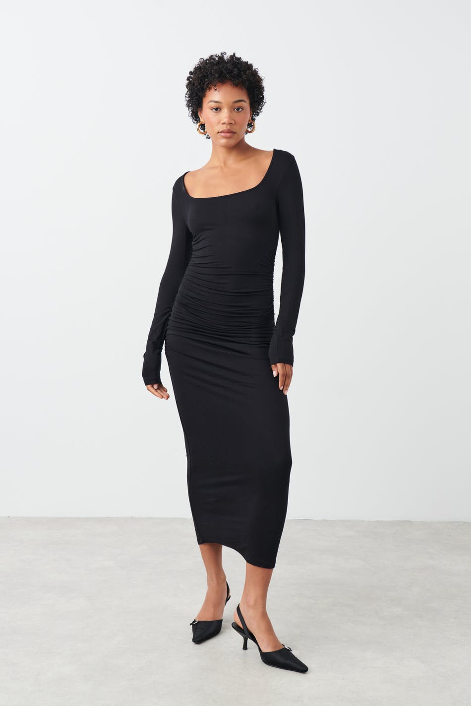 Soft touch ruched midi dress