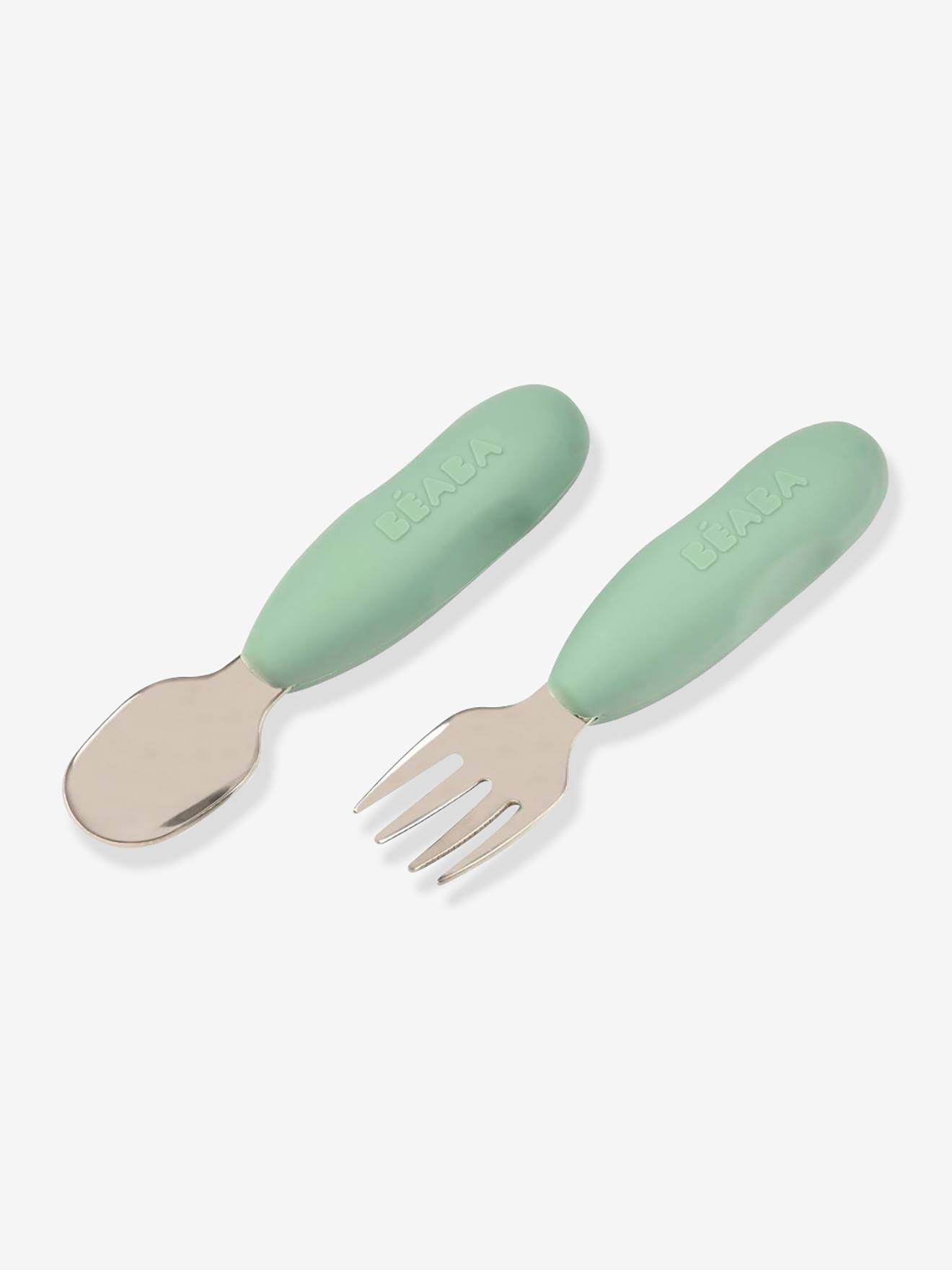 Beaba 2er-Set Baby Esslern-Besteck BEABA ab 10 Monaten - grau