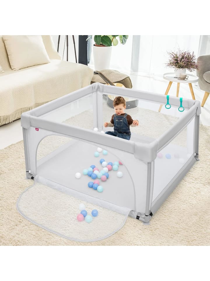 COSTWAY Laufgitter 120cm mit 50 Spielbällen in Grau günstig kaufen onesize