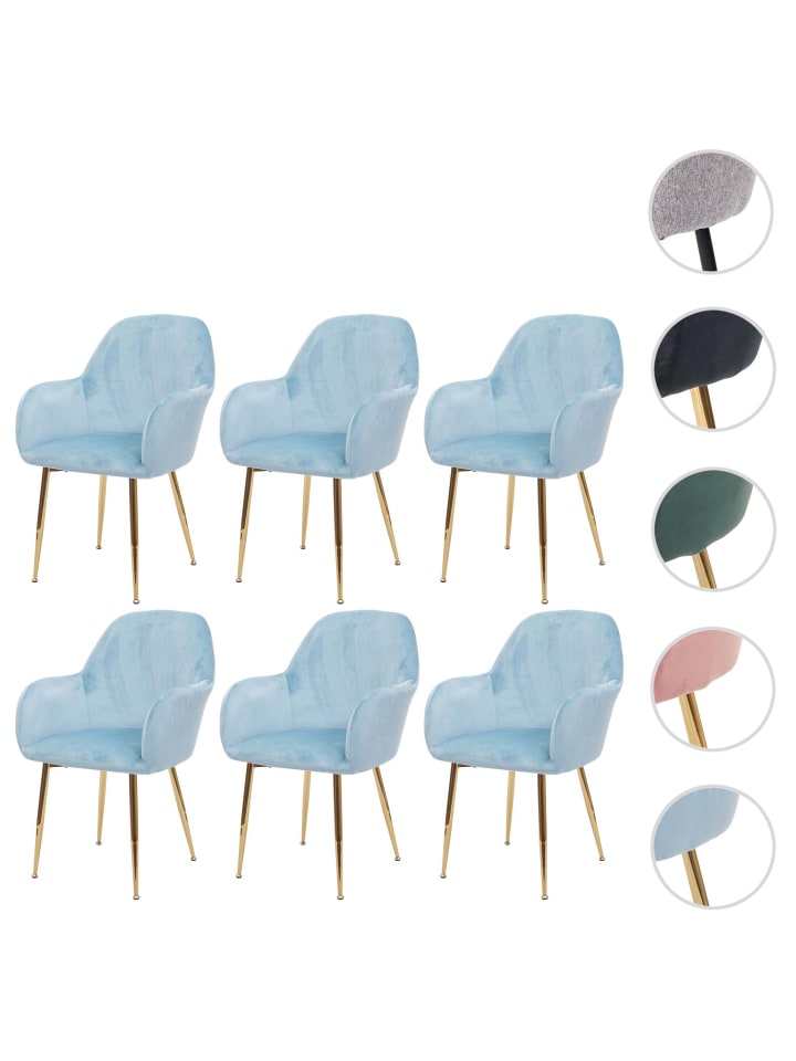 MCW 6er-Set Retro Esszimmerstuhl F18, Samt mint, goldene Beine günstig kaufen onesize