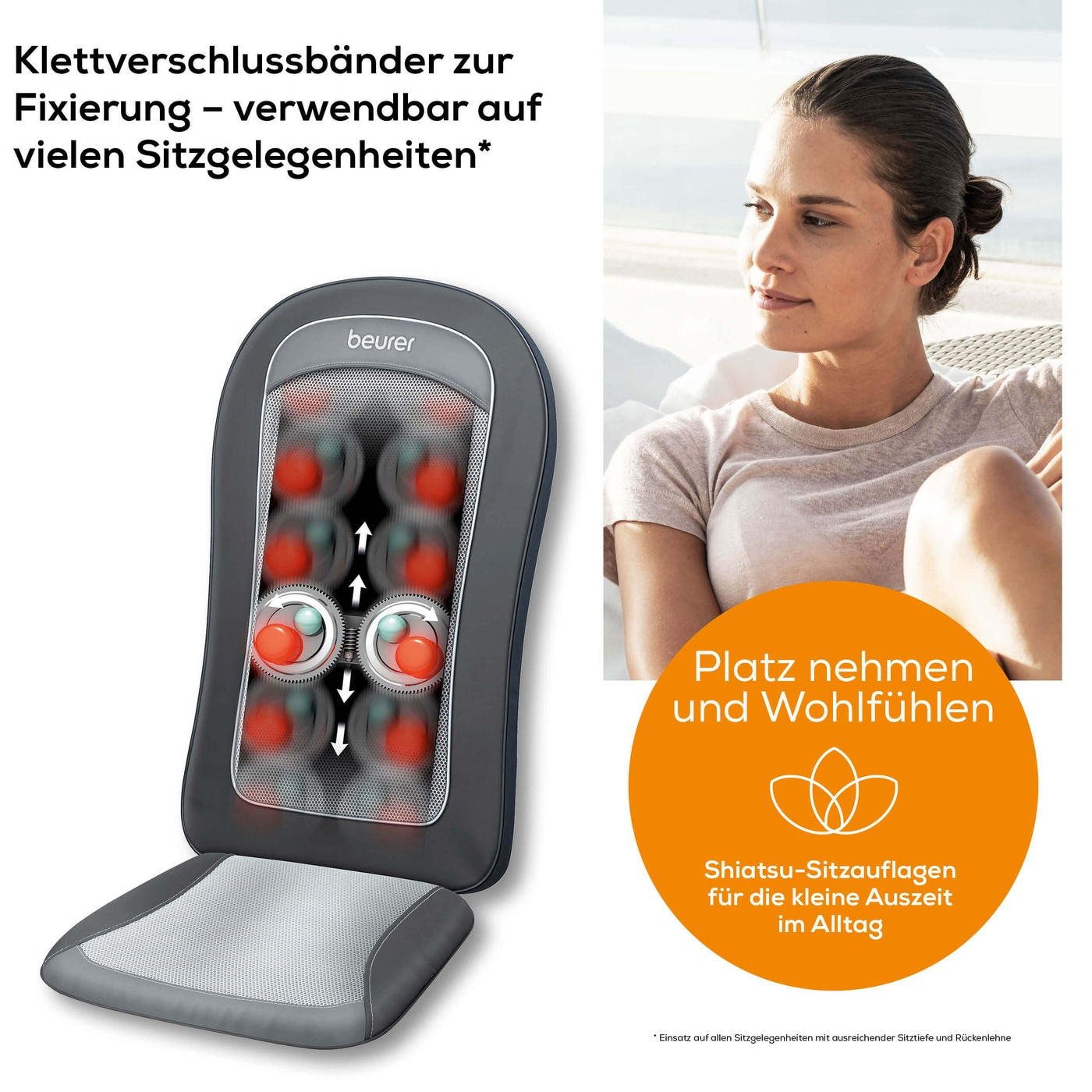 Beurer MG 206 Shiatsu-Sitzauflage-Sitzauflage für Rückenmassage mit 4 Massageknöpfen, Licht & Wärmefunktion