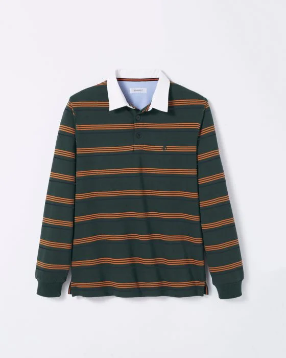 Polo rayures manches longues pur coton