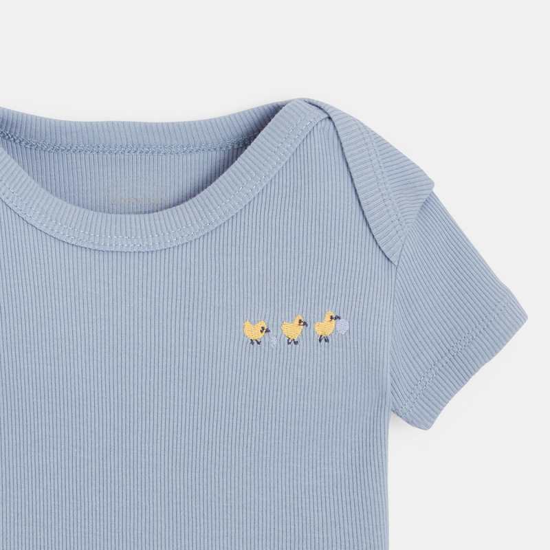 T-shirt manches courtes bébé en coton bio bleu Absorba